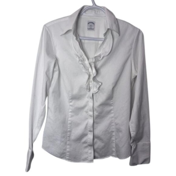 Brooks Brothers 346 long sleeve ruffled neck button up top white women's size 8 - Picture 2 of 6
